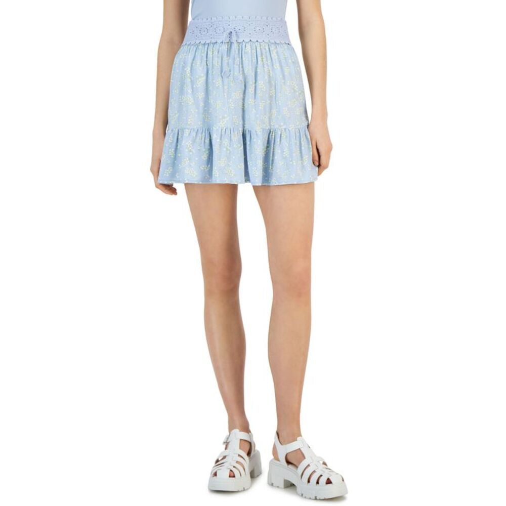 Juniors' Tiered Crochet-Waist Mini Skirt